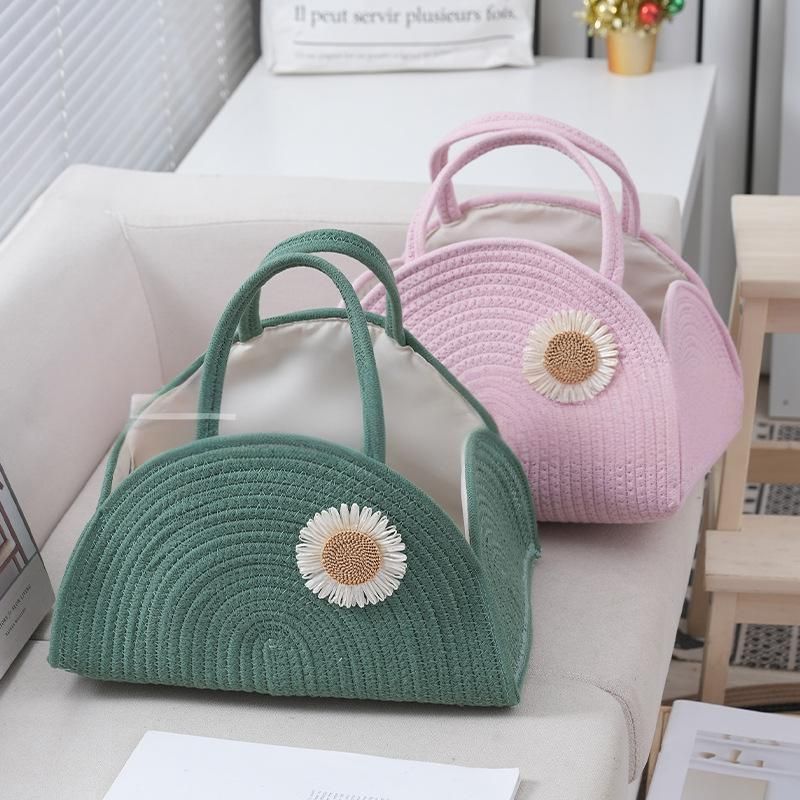 New Design Folding Diaper Basket Cotton Cord Woven Storage Removable Lining for Dry Wet Separation Laundry Use-Fabric