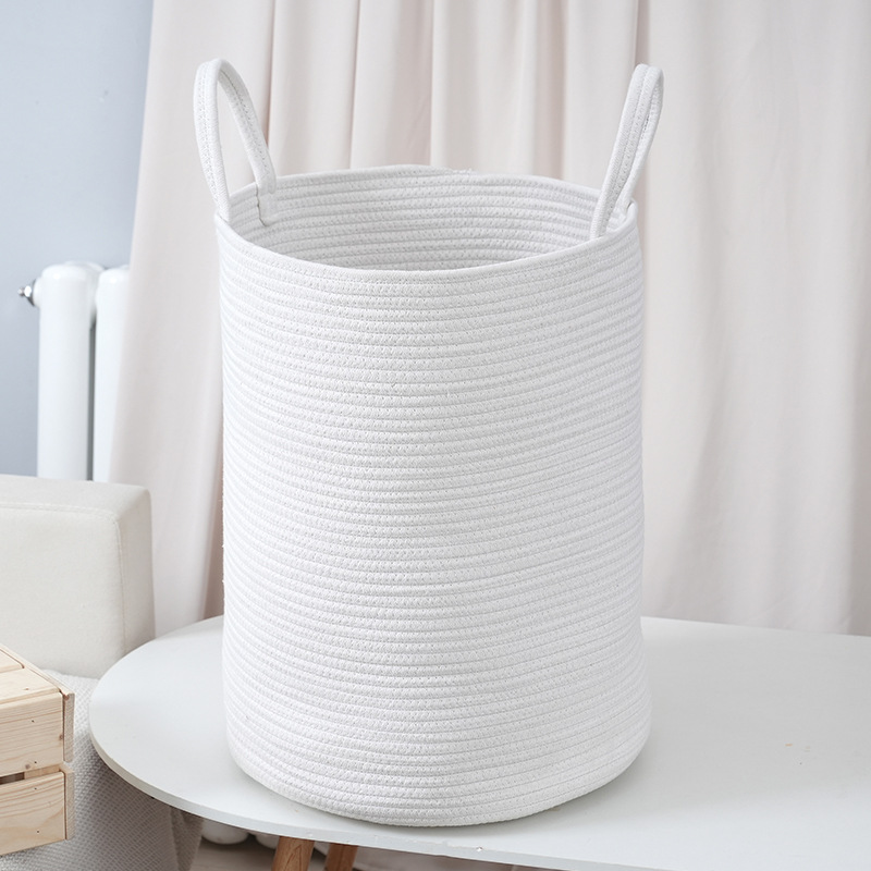 Foldable Woven Rope Tall Laundry Basket Collapsible Laundry Hamper Tall Cotton Storage Basket for Toys Pillows Dirty Clothes Bin